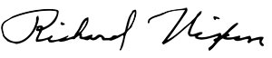 Richard Nixon digitized signature. By Richard Nixon - Digitization by Connormah, Public Domain, https://commons.wikimedia.org/w/index.php?curid=6876686